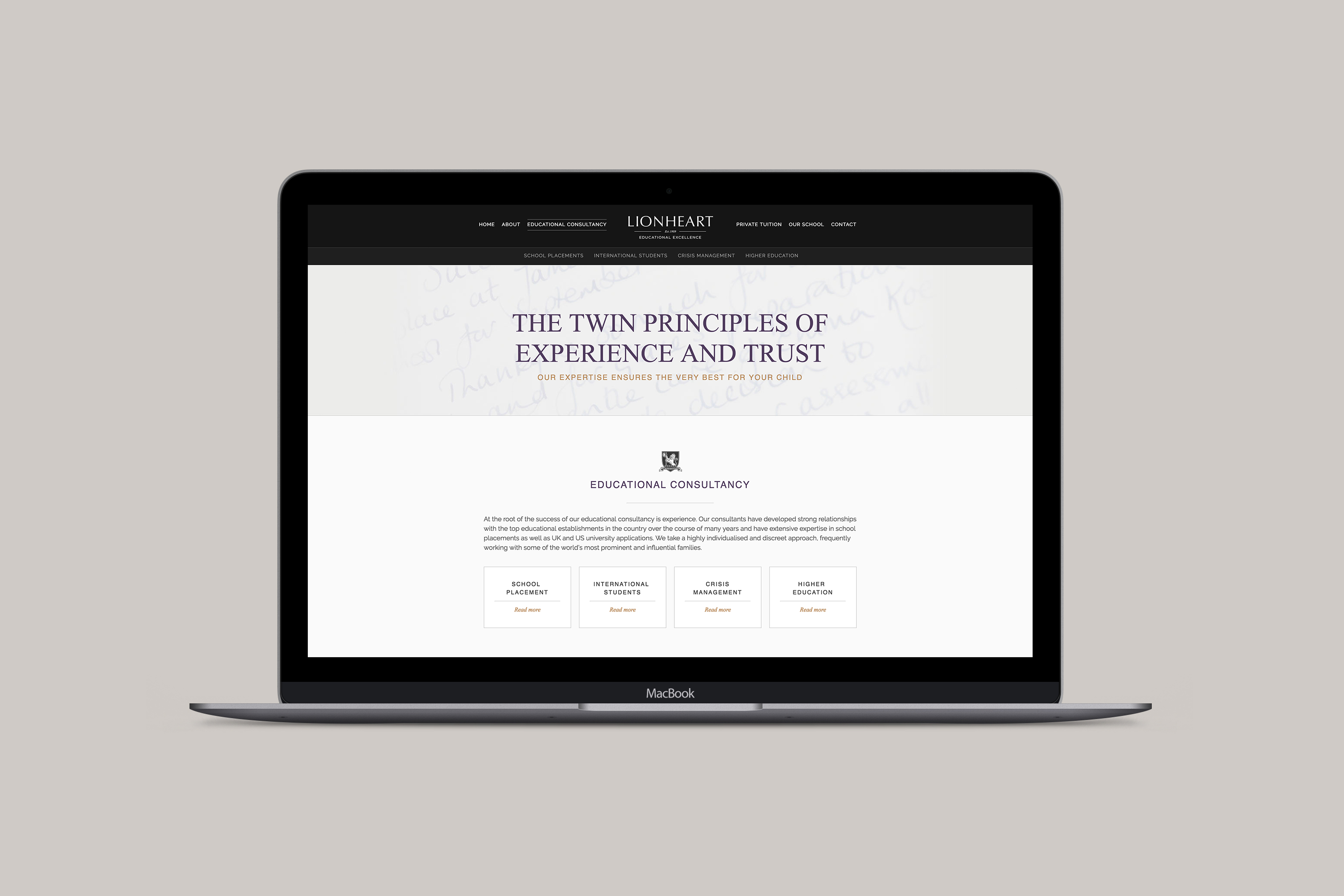 Lionheart website about page design