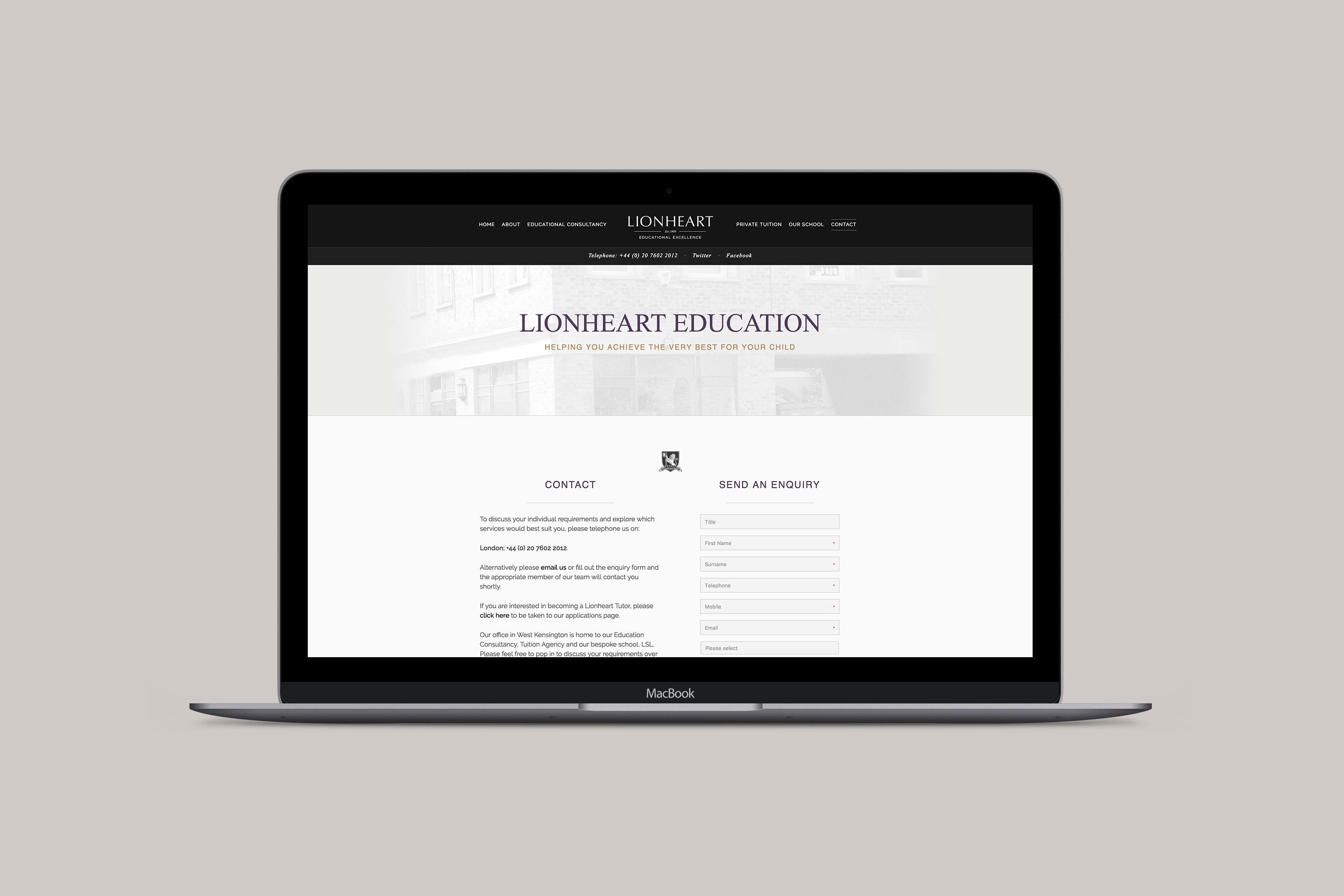 Lionheart website contact us page design